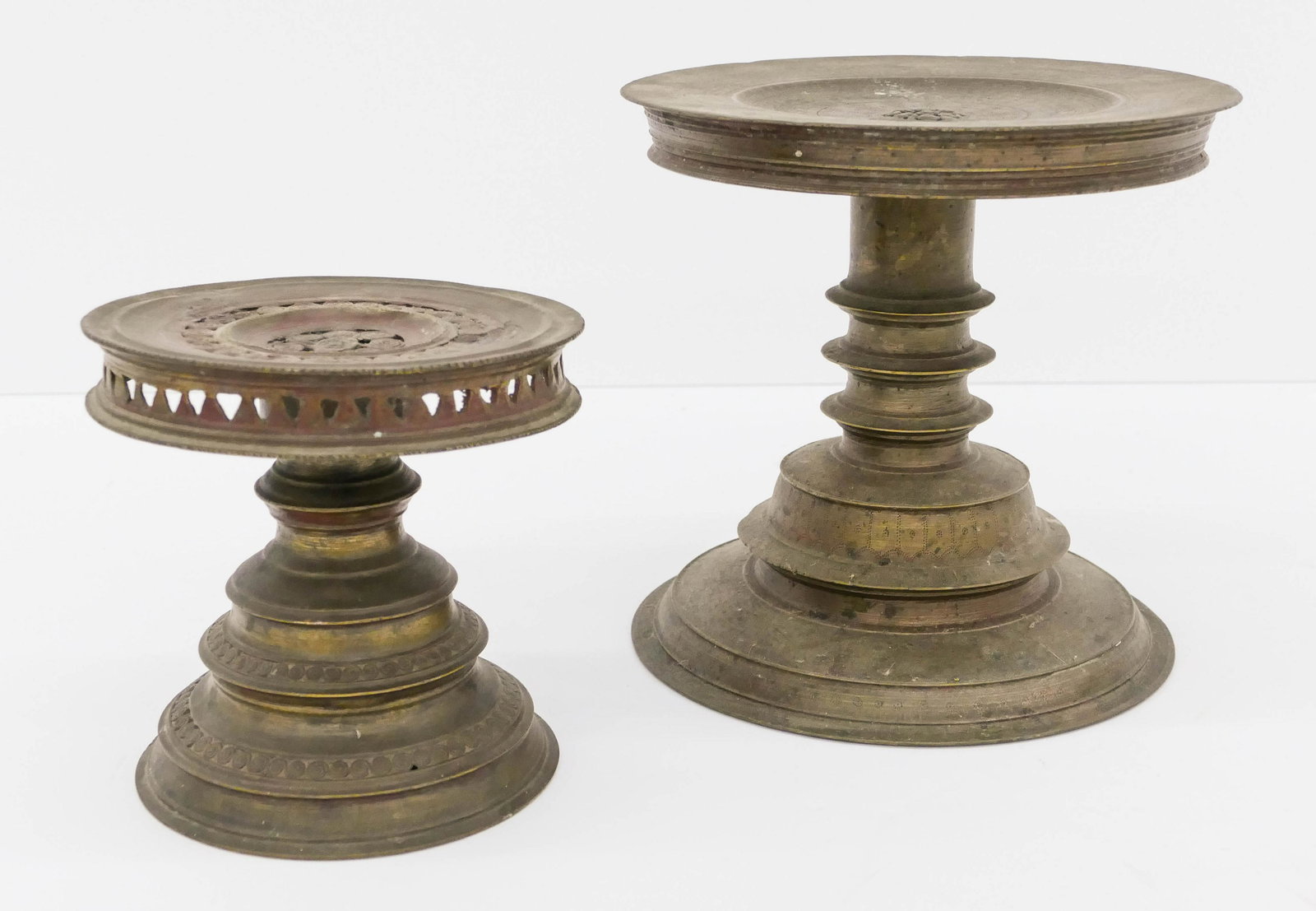 2pc Old Tibetan Bronze Offering Stands (1 of 3)