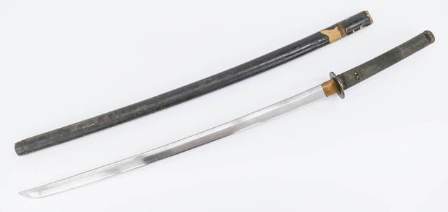 Japanese 17th/18th Cent. Katana Samurai Sword: Japanese 17th/18th Cent. Katana Samurai Sword 44''. Blade measures 35'' to end of tang. Inventory notes from consignor read ''Yamoto blade of Shinogi-zukuri and Ihorimune style. Smith made circa 1670.