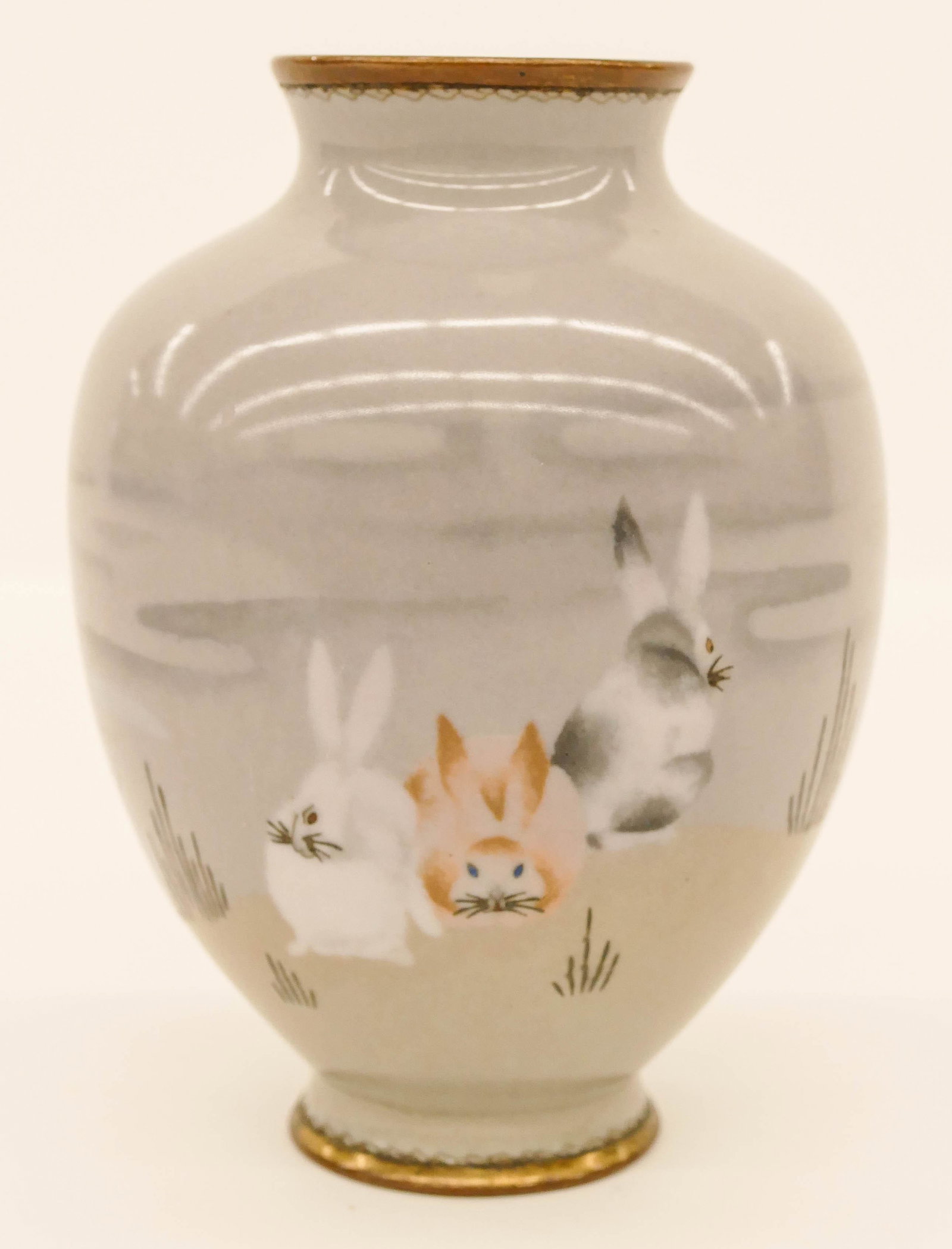 Meiji Japanese Wireless Cloisonne Rabbit Vase (1 of 3)