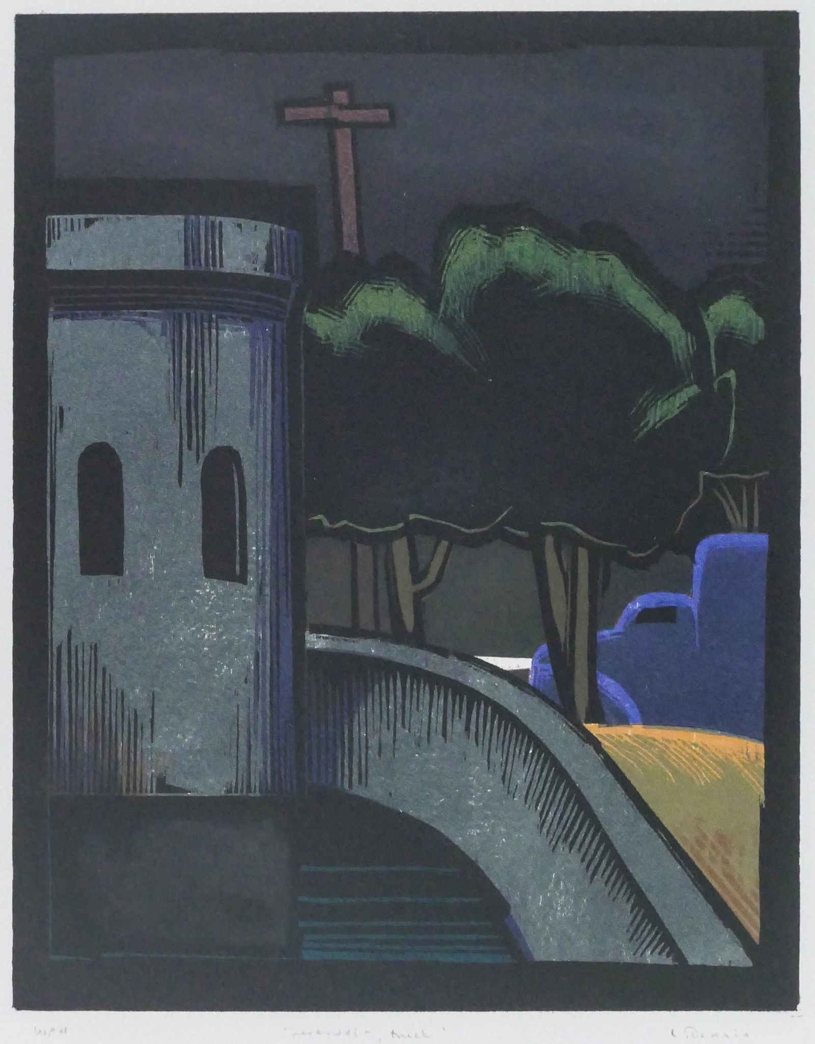 Lockwood Dennis ''Reservoir, Truck'' 1994 Woodcut (1 of 2)
