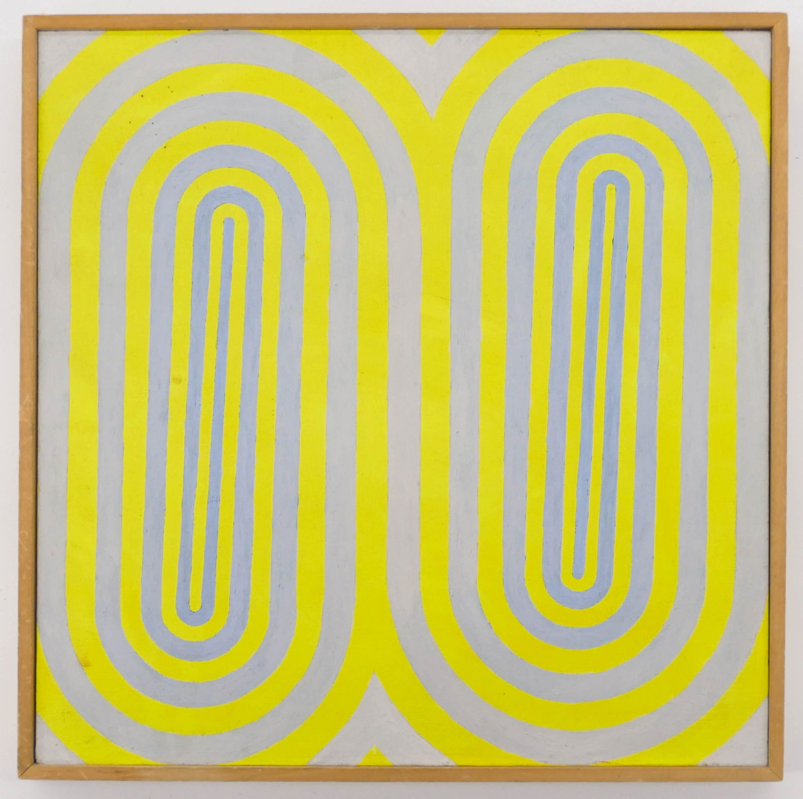 Wendell Brazeau ''Spiral Yellow'' 1965 Oil on Masonite: Wendell Brazeau (1910-1974 Washington) ''Spiral Yellow'' 1965 Oil on Masonite 8.5''x8.5'' Image. Signed with Atrium Art Galleries, Seattle label on verso. Original framing 9''x9''. Excellent condition