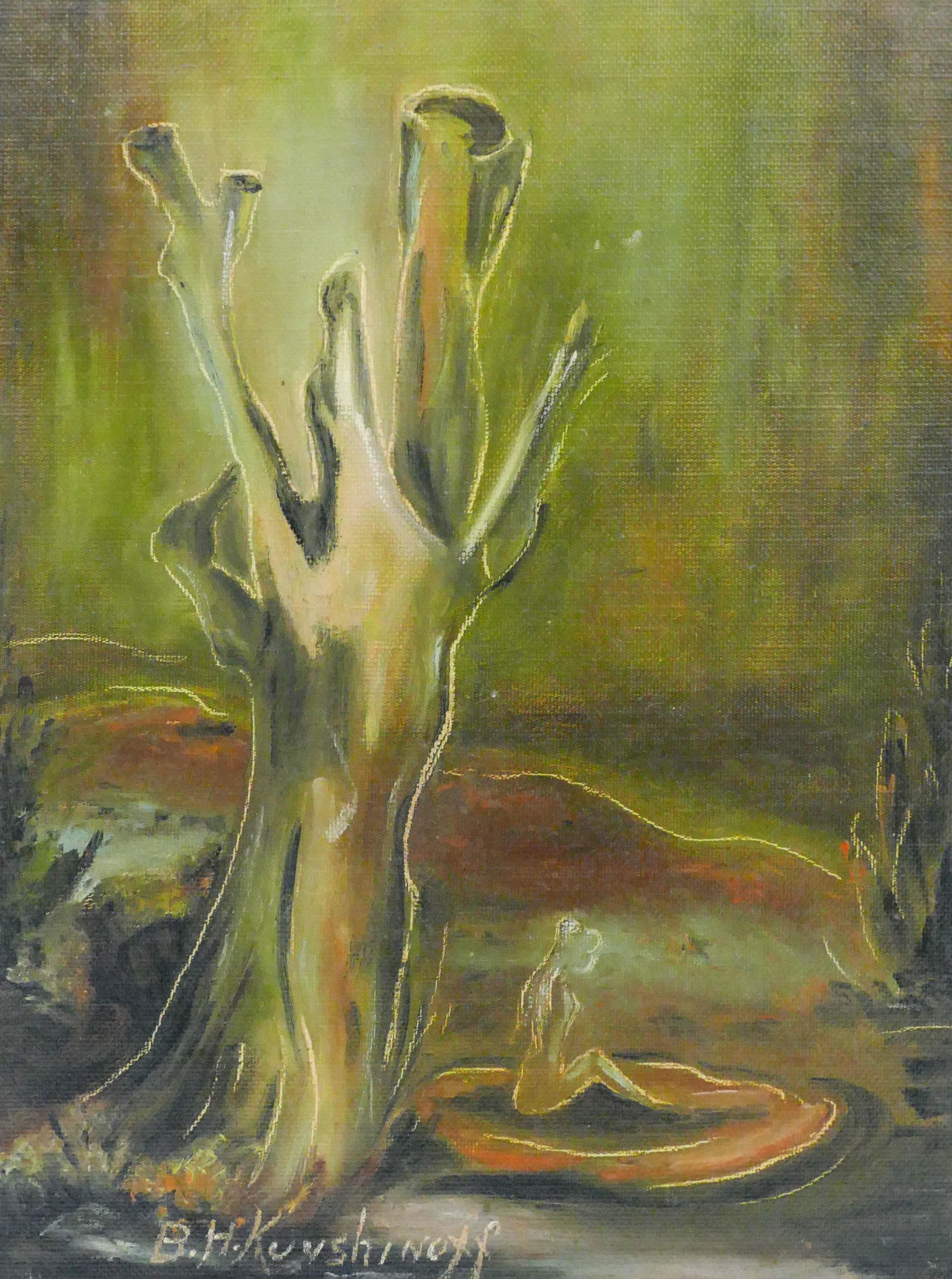 Bertha Kuvshinoff ''L'Attente'' 1950's Oil on Canvas (1 of 2)