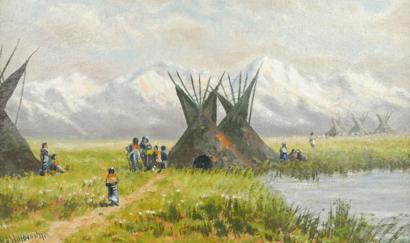 Ransome Holdredge ''Indian Camp'' Oil on Board (1 of 2)