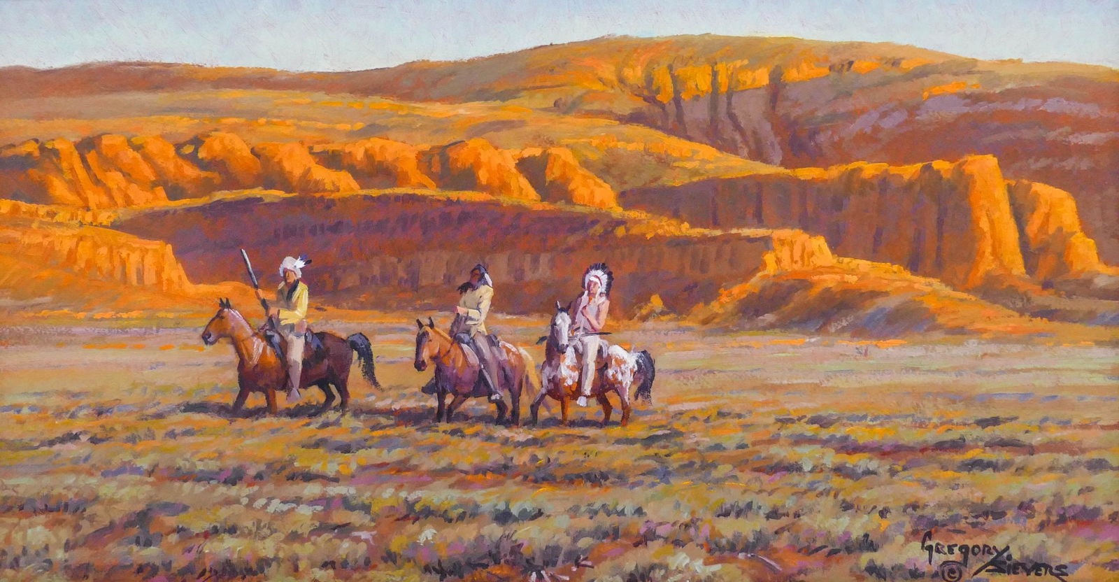 Gregory Sievers ''Bad Lands'' (Indian Scouts) Oil (1 of 2)