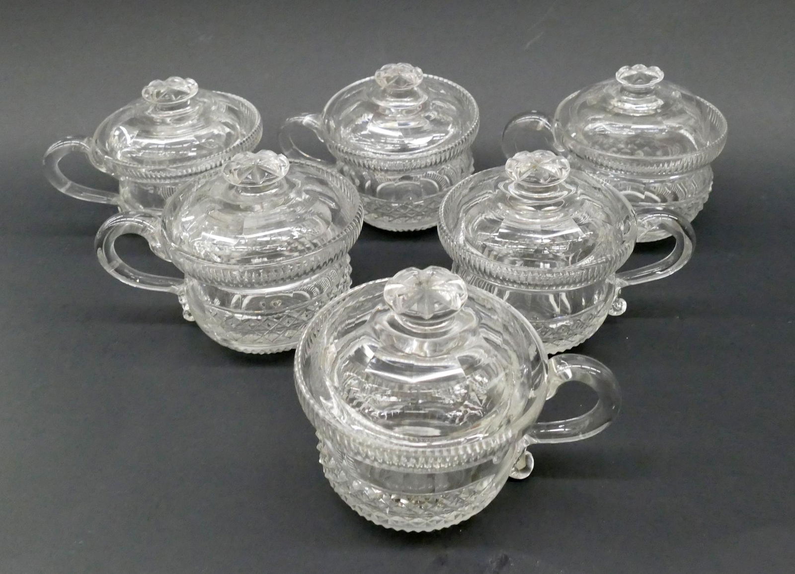 6pc Set Georgian Cut Crystal Lidded Custard Cups, c.1820 (1 of 4)