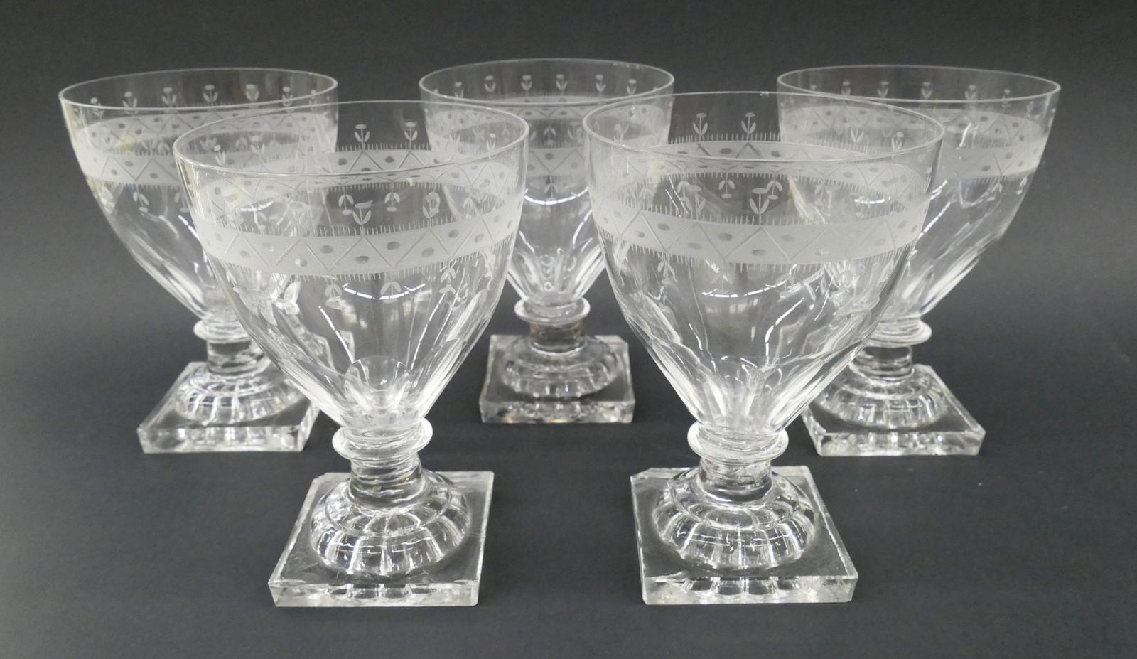 5pc Set English Engraved Tulip Motif Rummers (1 of 5)