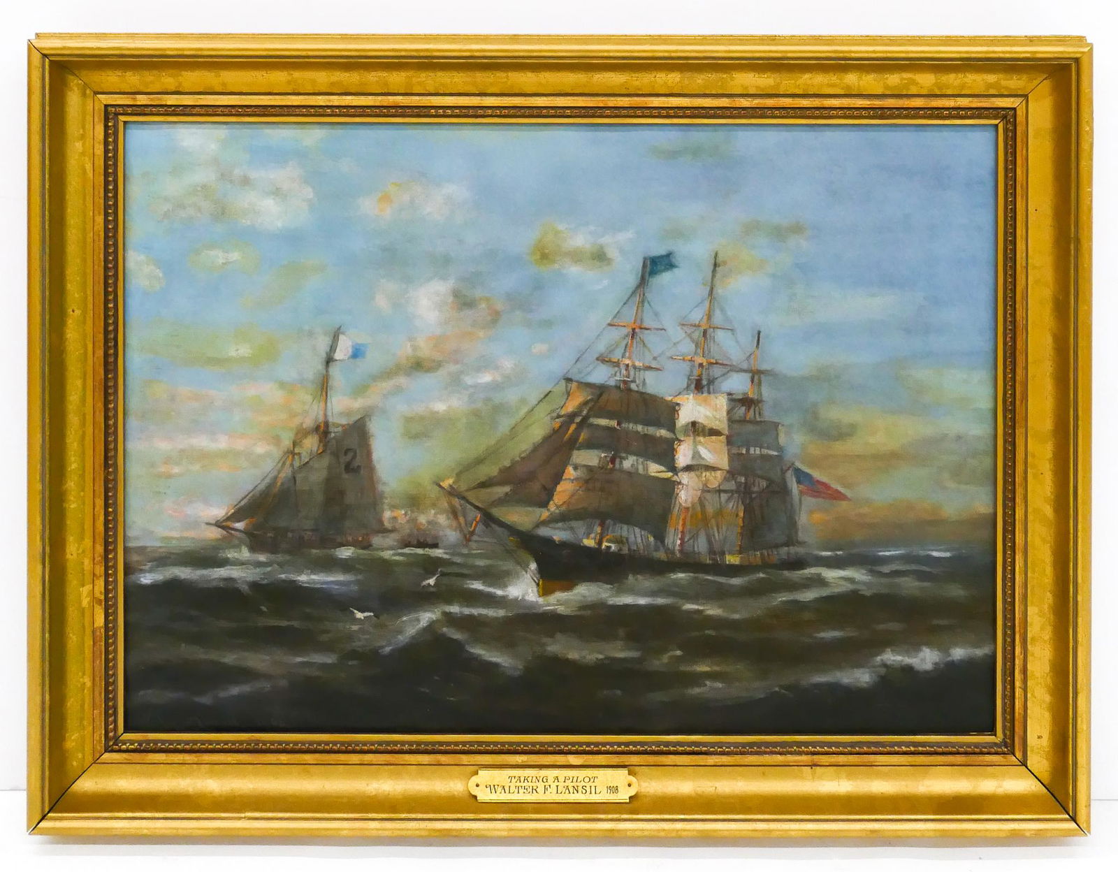 Walter Lansil  'Taking a Pilot' Oil on Canvas (1 of 6)