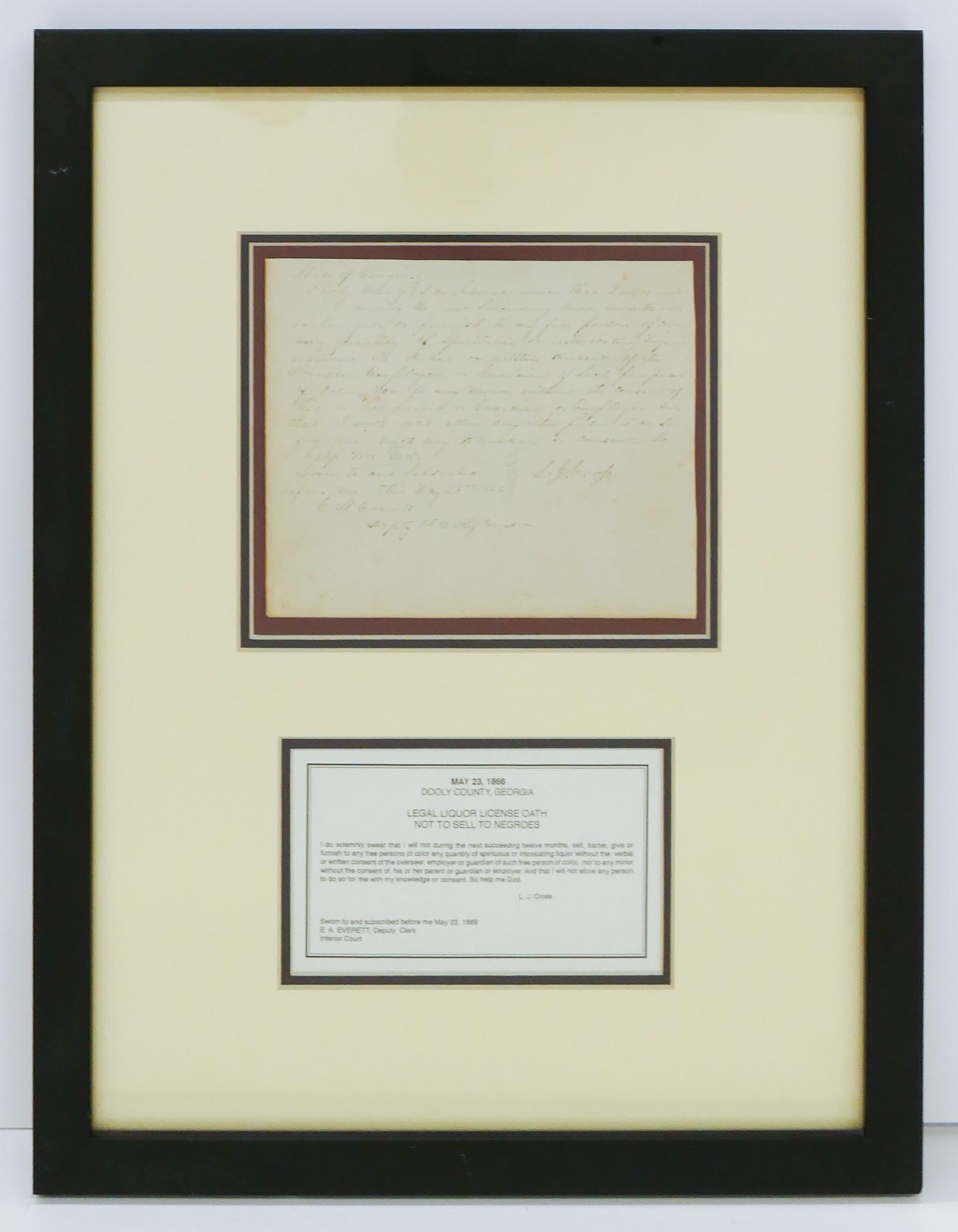 Dooly County Georgia Liquor License Oath, 1866 (1 of 3)