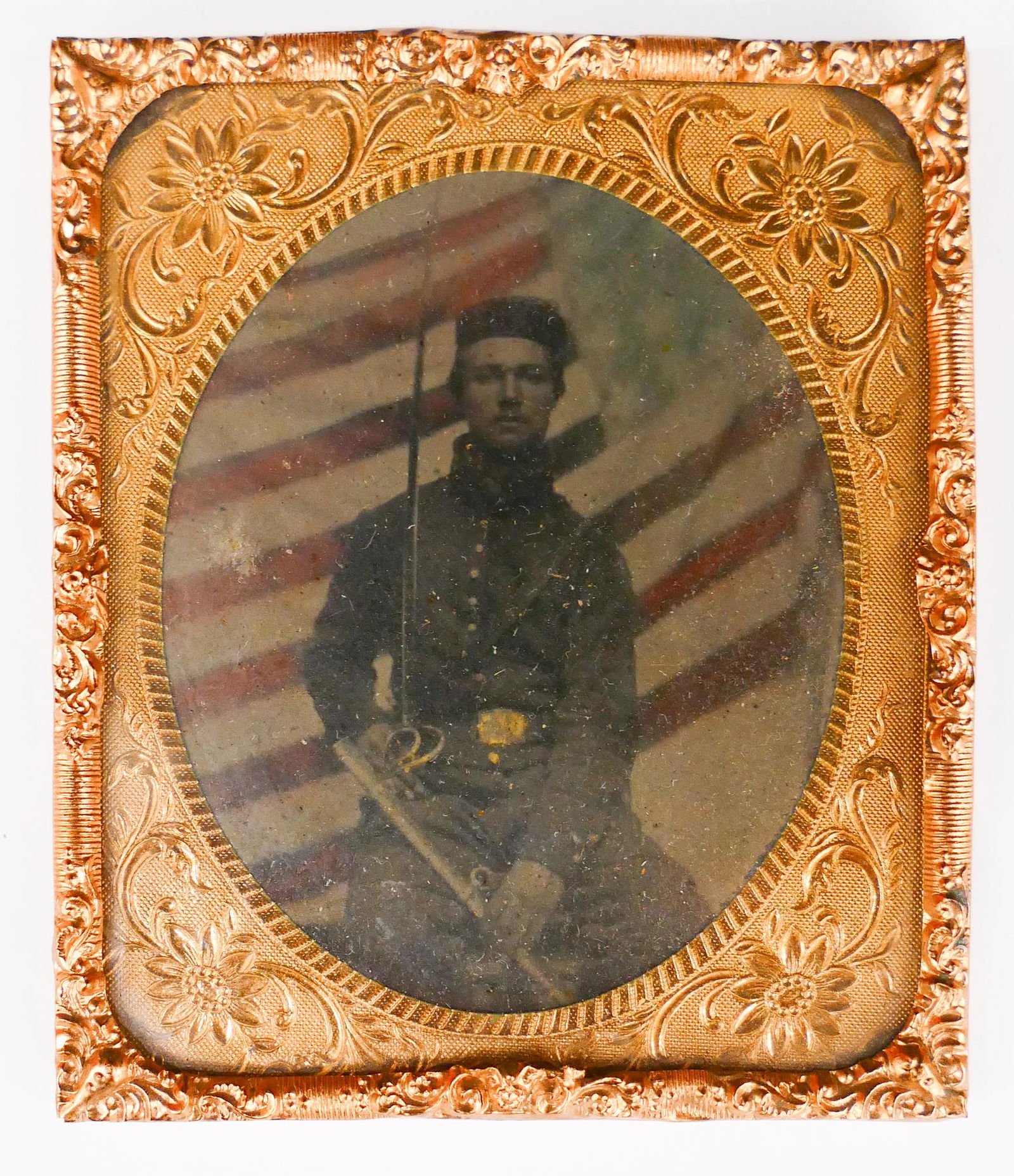 Sixth Plate Tintype US Cavalry Soldier with Sword (1 of 2)