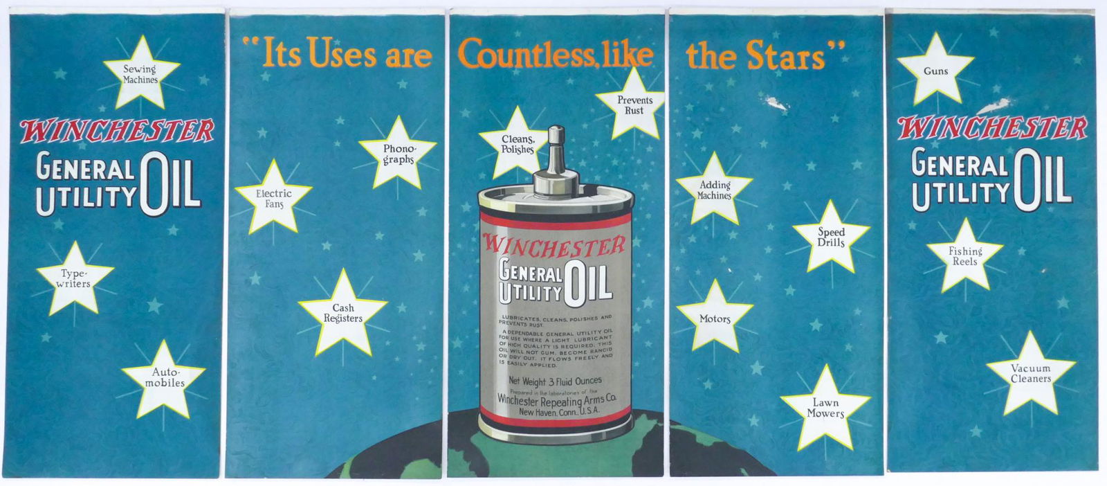 1920's Winchester 5 Panel Advertising Sign- General Utility Oil (1 of 1)