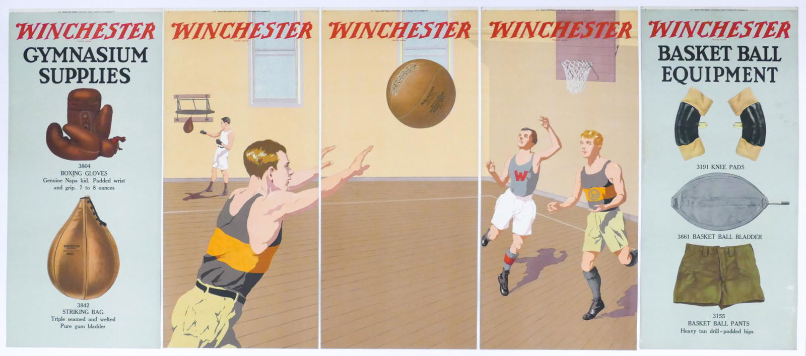 1920's Winchester 5 Panel Advertising Double Sided Sign- Basketball/Ice Skates (1 of 5)