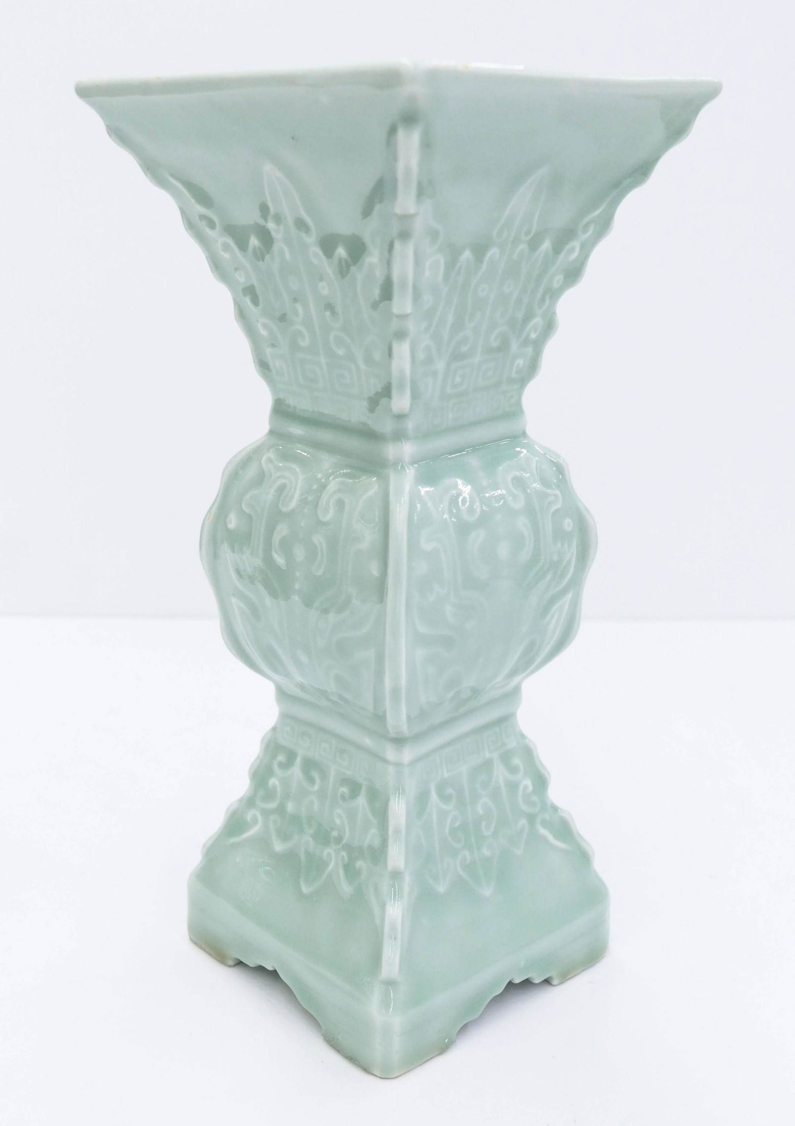 Chinese Republic Celadon Archaic Gu Beaker Vase (1 of 5)