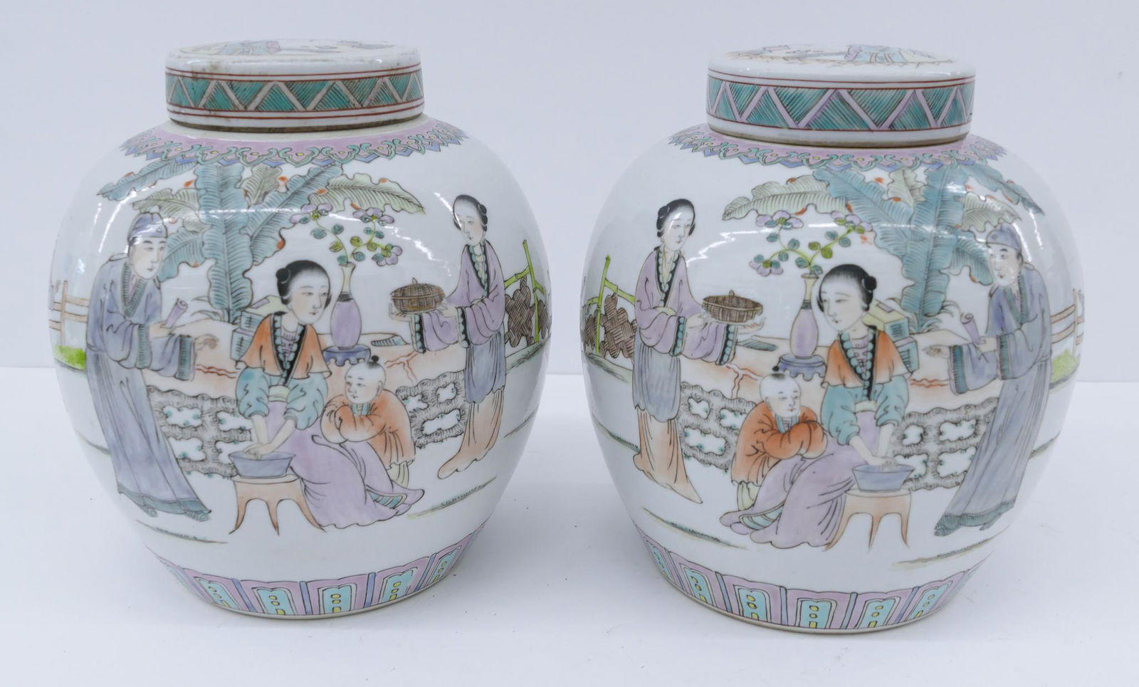 Pair Chinese Republic Courtesan Ginger Jars (1 of 3)