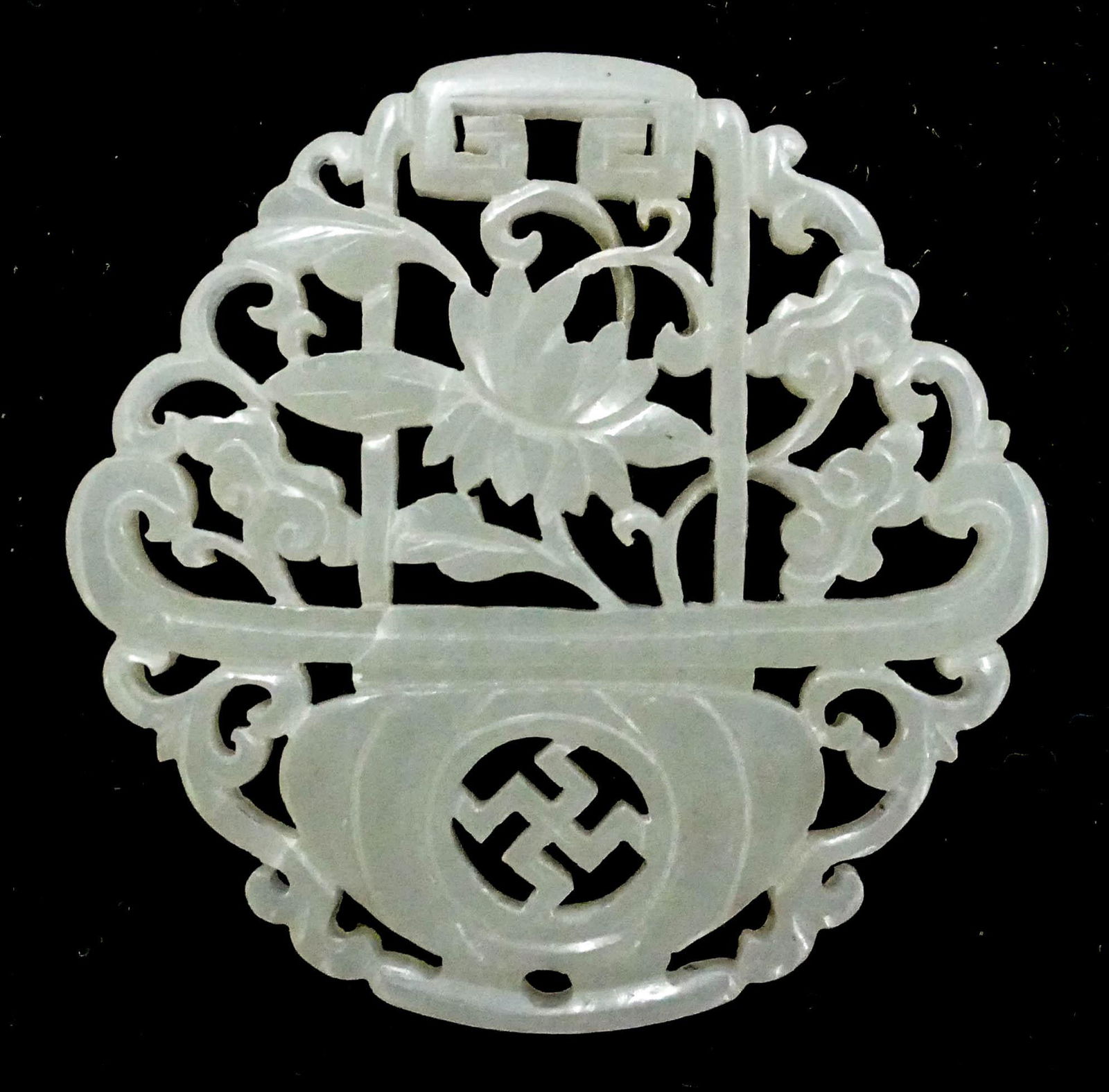 Chinese Qing Jade Lotus Basket Pendant (1 of 3)