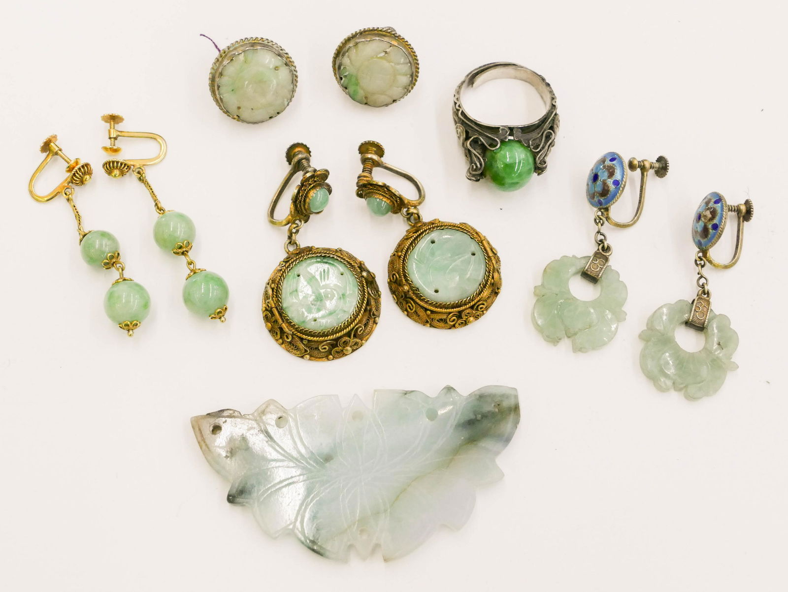 6pc Chinese Qing Jade Earrings and Jewelry (1 of 1)