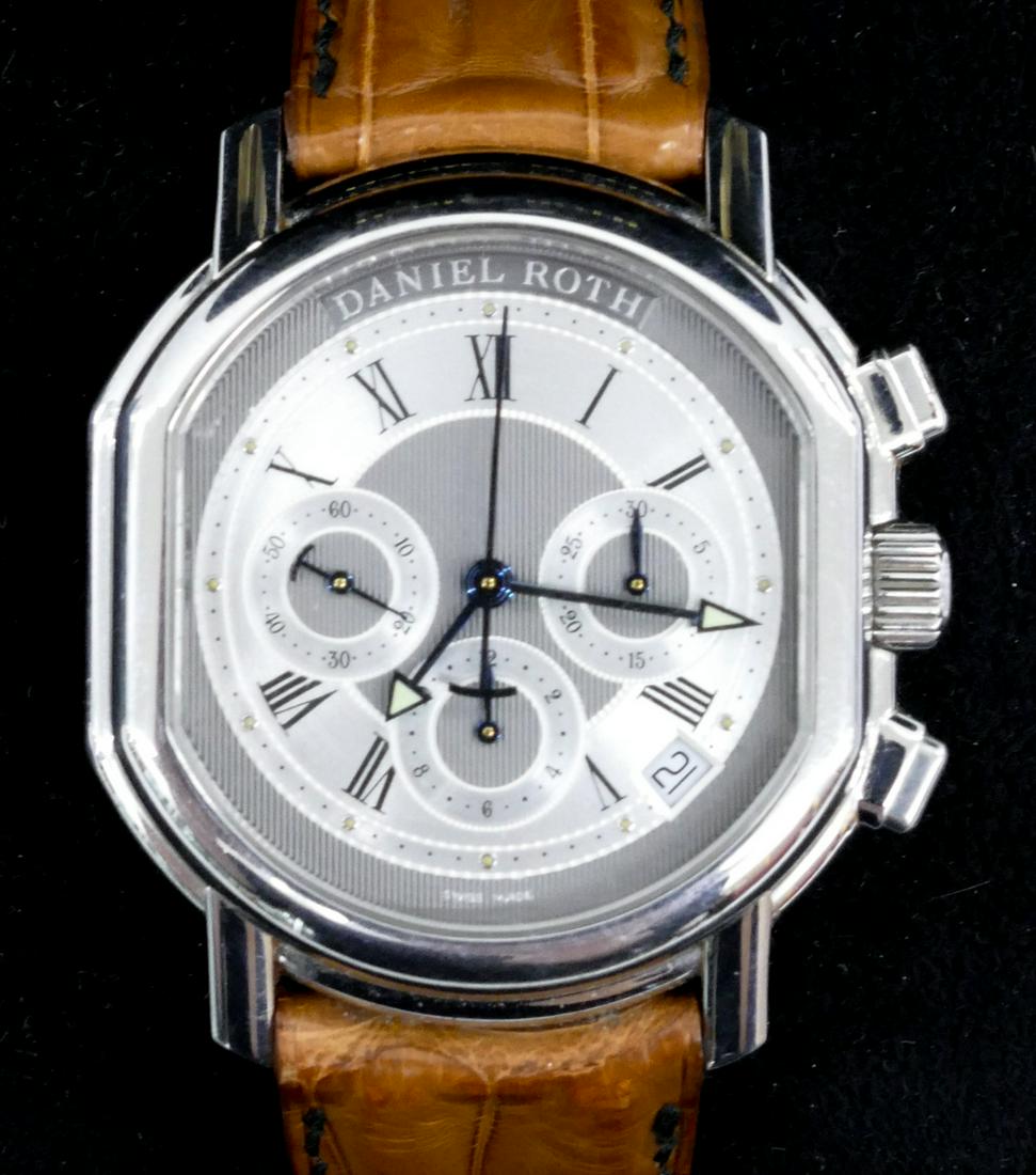 Men's Daniel Roth Chronograph Automatic Stainless Wristwatch: Men's Daniel Roth Chronograph Automatic Stainless Wristwatch 36mm Bezel. Ref. S247, numero 463. Automatic 31 jewel movement, cal. 400. Brown alligator band. Working order with original box and booklet