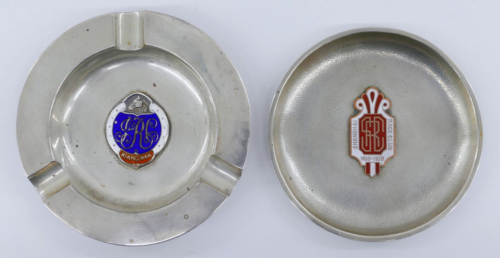2pc Chinese 1930's Enameled Silver Race Club Trays (1 of 1)