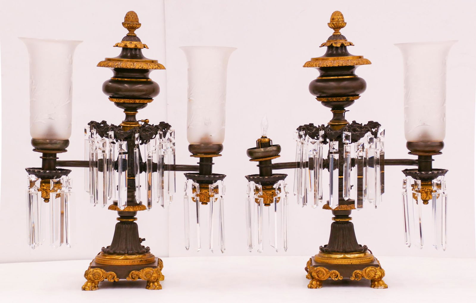 Pair French Gilt Bronze Double Lamps (1 of 2)