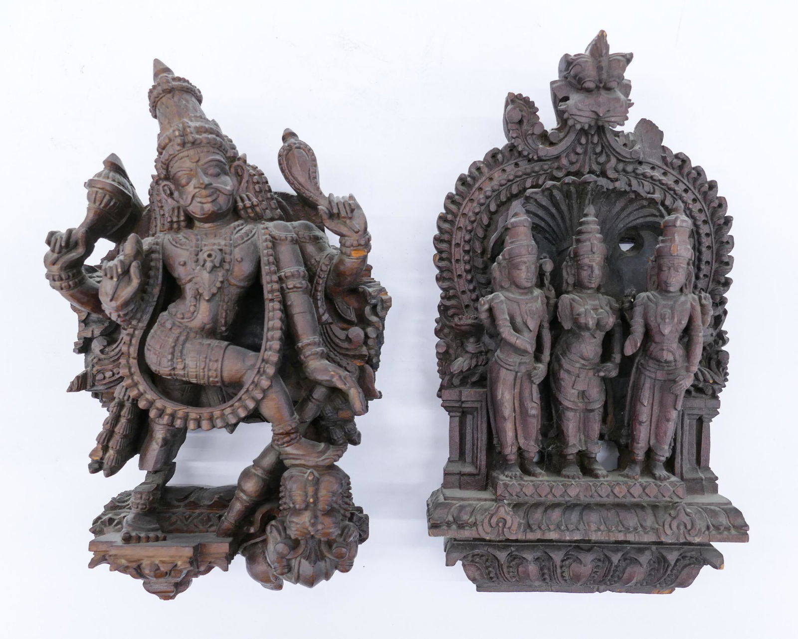 2pc Indian 19th Cent. Wood Stele & Temple Fragment (1 of 2)