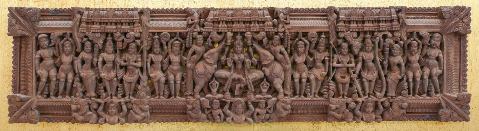Indian 19th Cent. Wood Lintel Freeze Carved Panel (1 of 3)