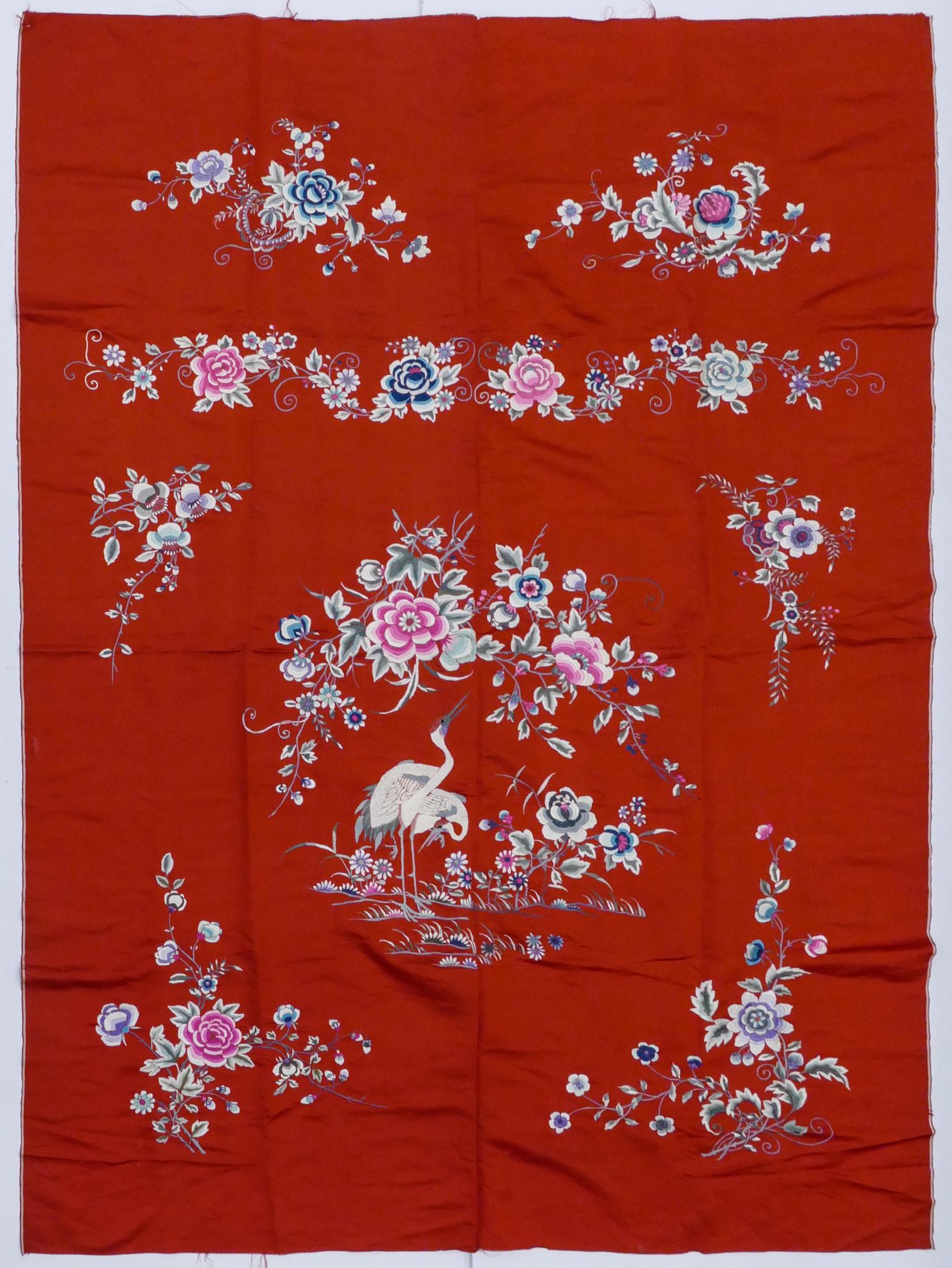 Chinese Republic Red Silk Embroidered Panel (1 of 2)