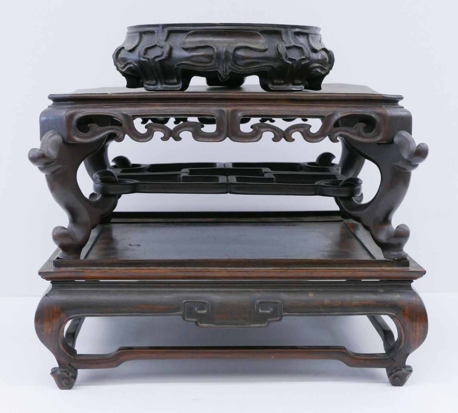 3pc Chinese Qing Rosewood Display Stands (1 of 4)