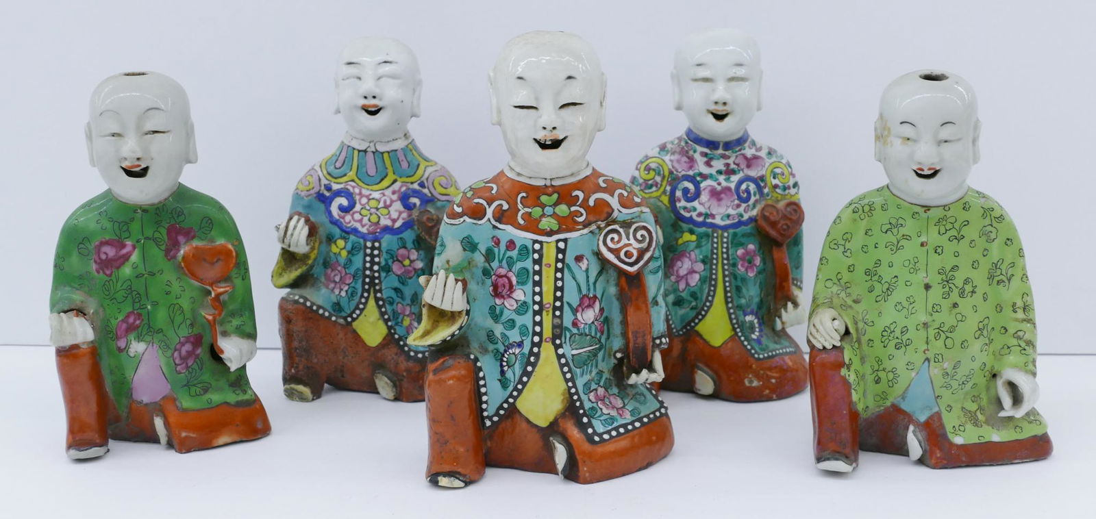 5pc Chinese Qing Porcelain Boy Joss Stick Holders (1 of 2)