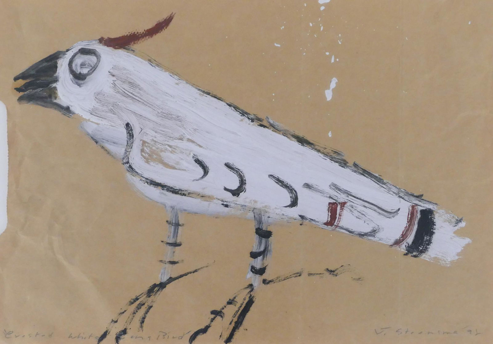 Jay Steensma ''Crested White Song Bird'' 1992 Oil (1 of 2)
