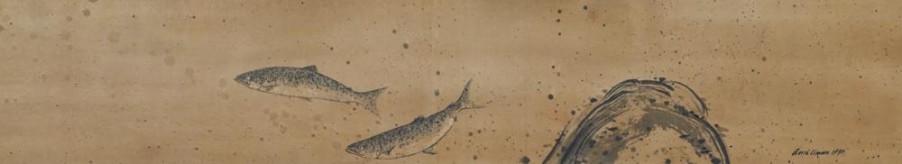 Ralph Aeschliman ''Fish and Rocks'' 1980 Ink (1 of 3)