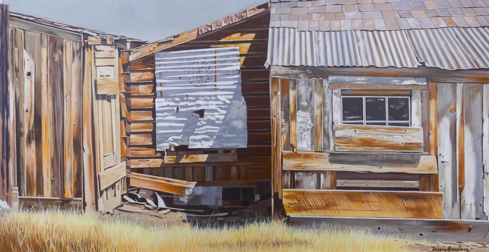 Darwin Musselman ''Cameron House, Bodie'' Oil: Darwin Musselman (1916-2001 American) ''Cameron House, Bodie'' Oil on Masonite 15''x30'' Image. Exceptional rural landscape composition. Signed l.r. Original framing 24''x39''. Excellent condition.