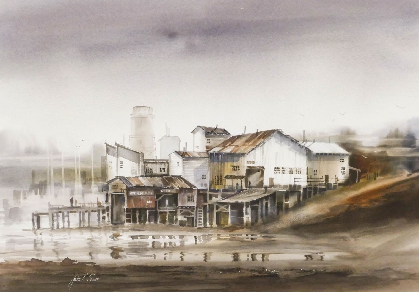 John Ebner ''Fish Town'' Watercolor (1 of 2)