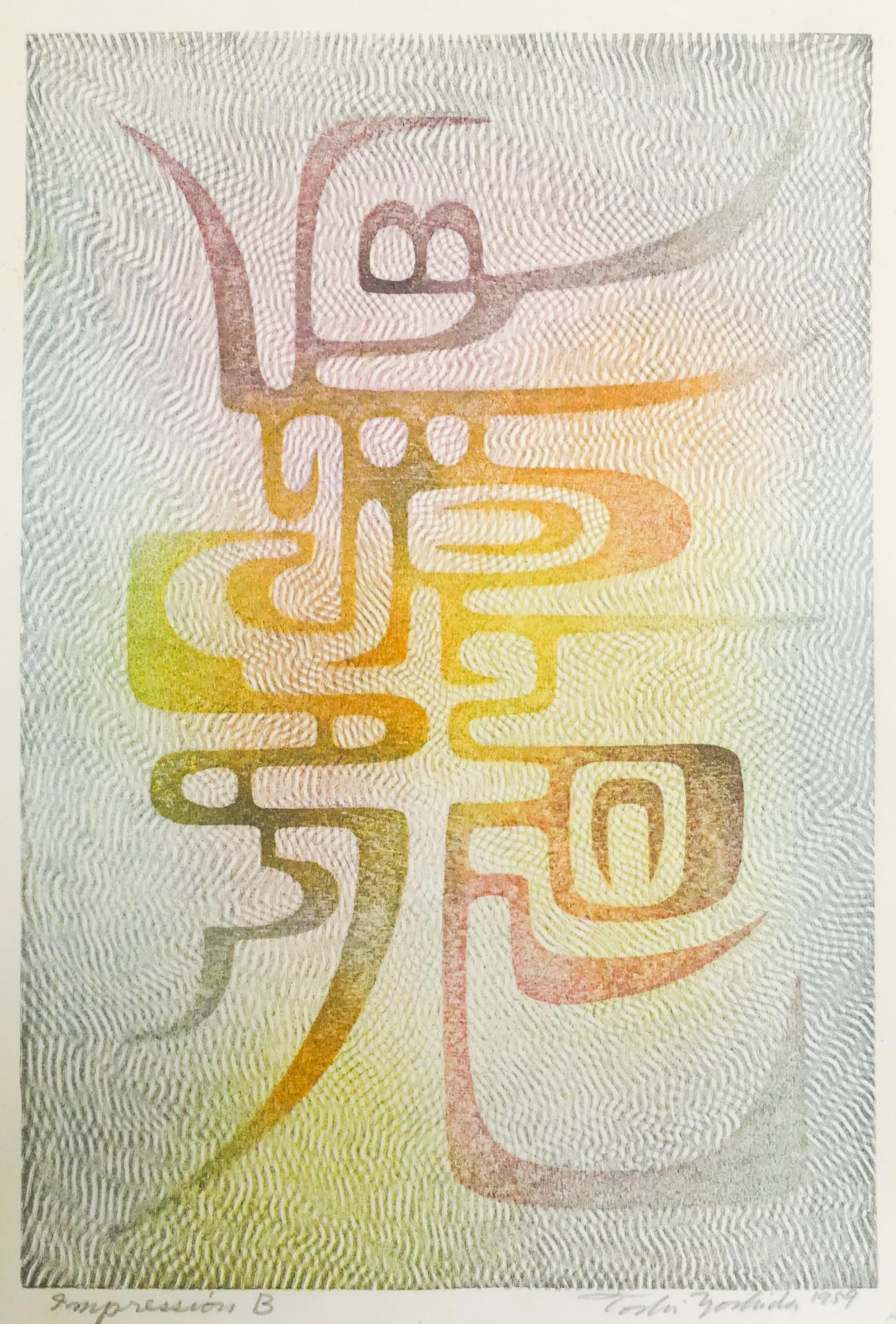 Toshi Yoshida 'Impressions B' Abstract Woodblock, 1959 (1 of 5)