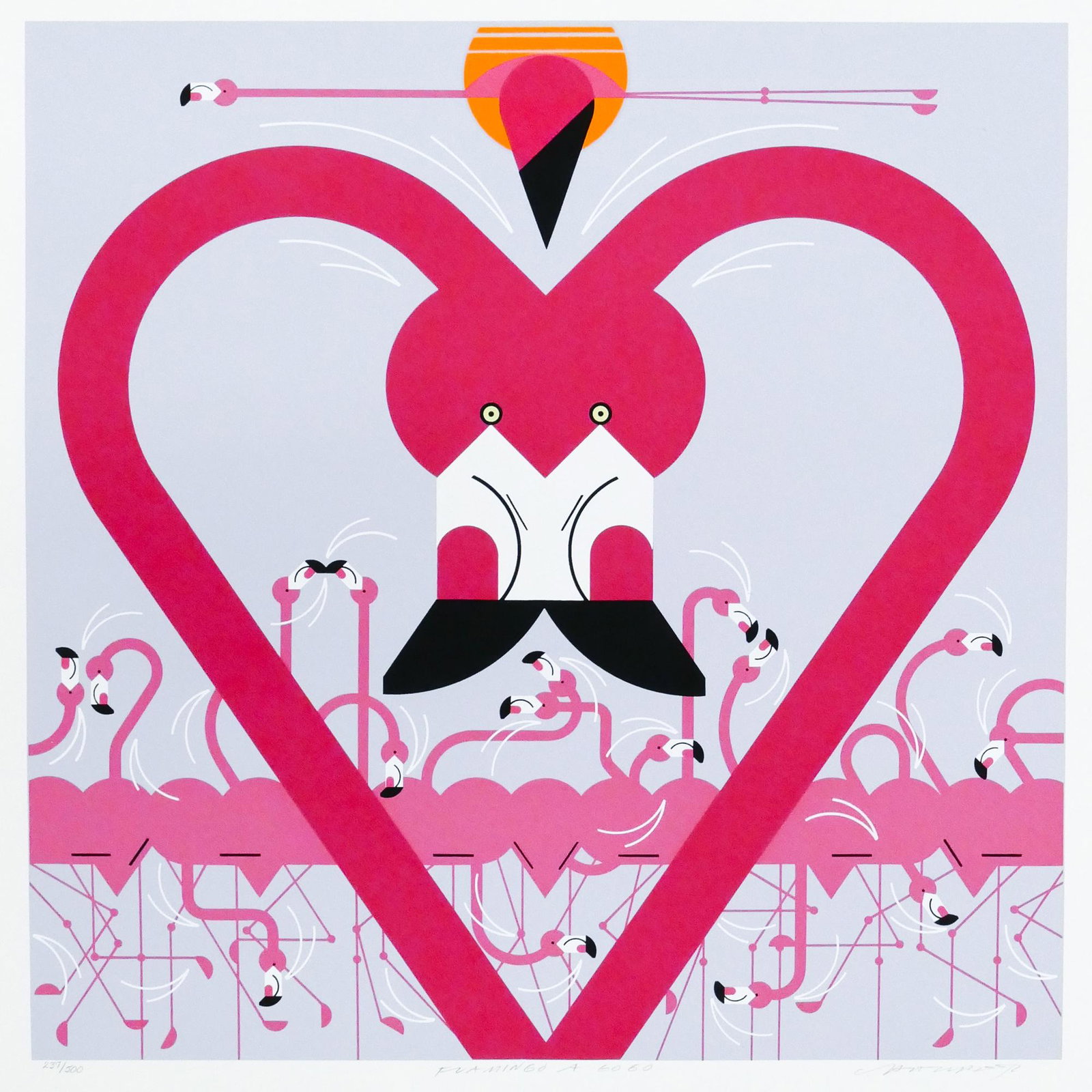Charley Harper 'Flamingo 'Ago-go' Serigraph, 1988 (1 of 6)