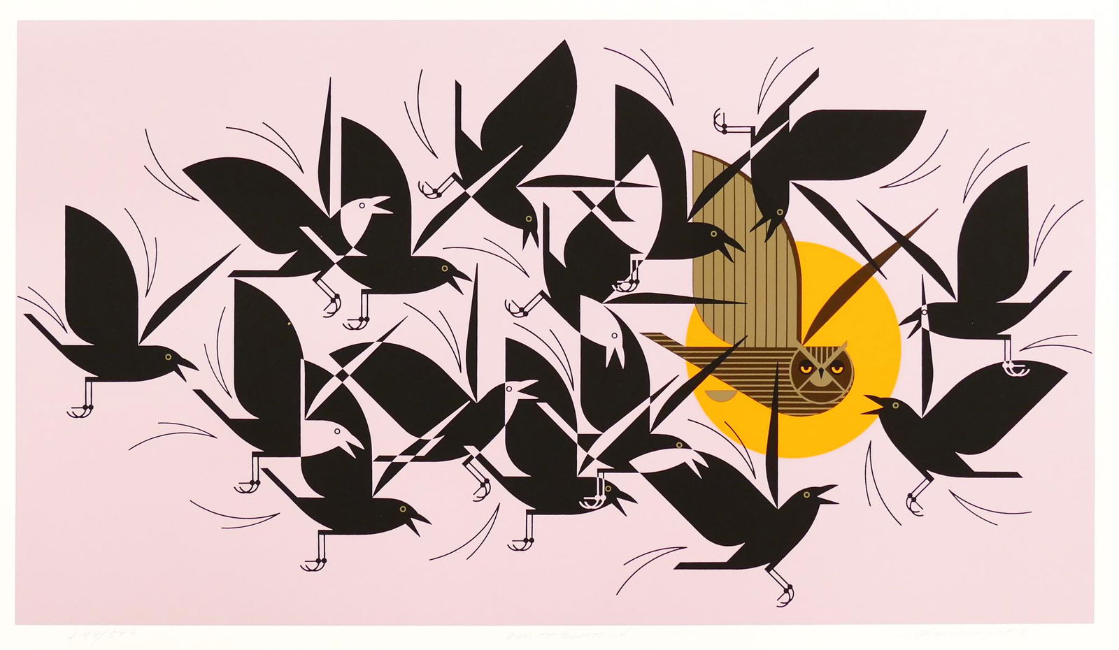 Charley Harper 'Owltercation' Serigraph, 1990 (1 of 6)