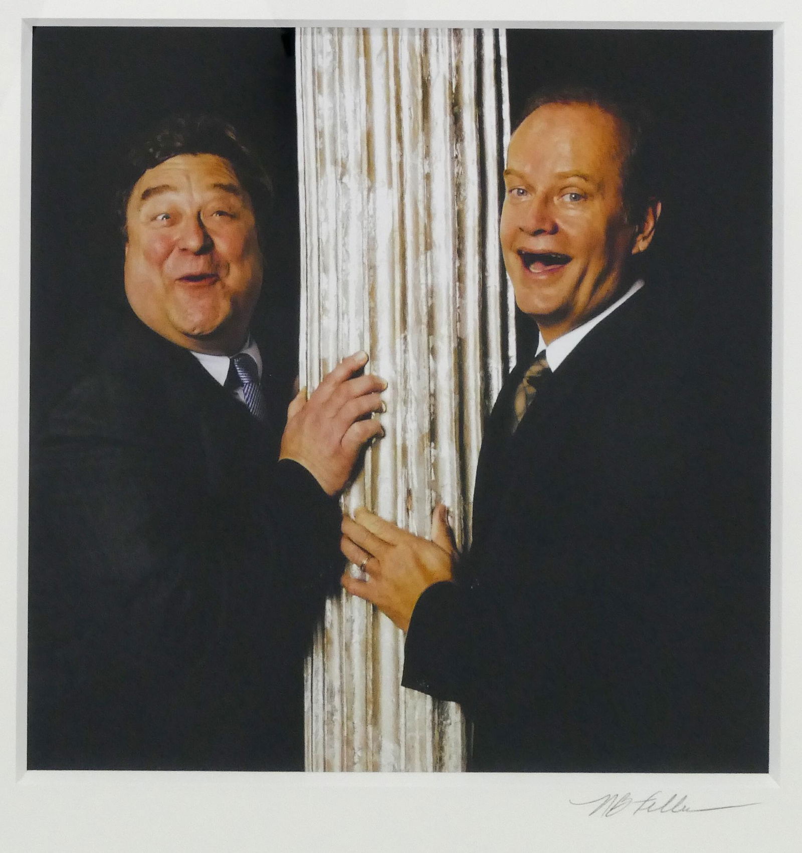 Nora Feller 'John Goodman & Kelsy Grammer' Photo: Nora Feller (Colorado) 'John Goodman & Kelsy Grammer' Photograph, 2005. Printed 2010. Edition 1/25. Image 10x9.5'' in 16x16'' frame. Signed on mat lower right of image. Excellent condition.
