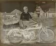 Glass Negative of Man with Indian Scout Motorcycle