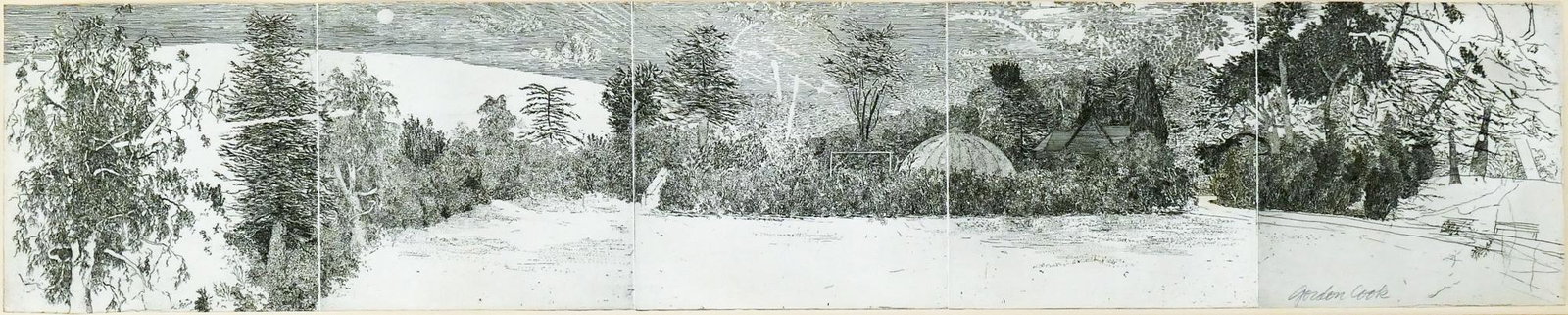 Gordon Cook 5 Panel Park Scene Panoramic Etching (1 of 4)