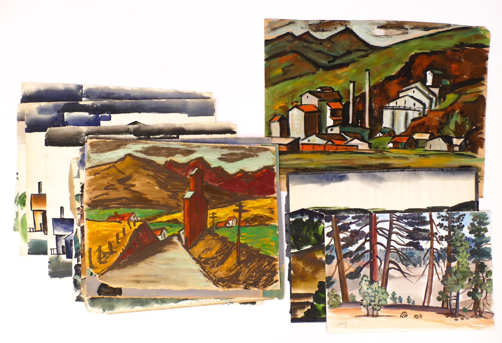 12pc Landscape Gouache & Watercolors- Inez Bailey Etc (1 of 14)
