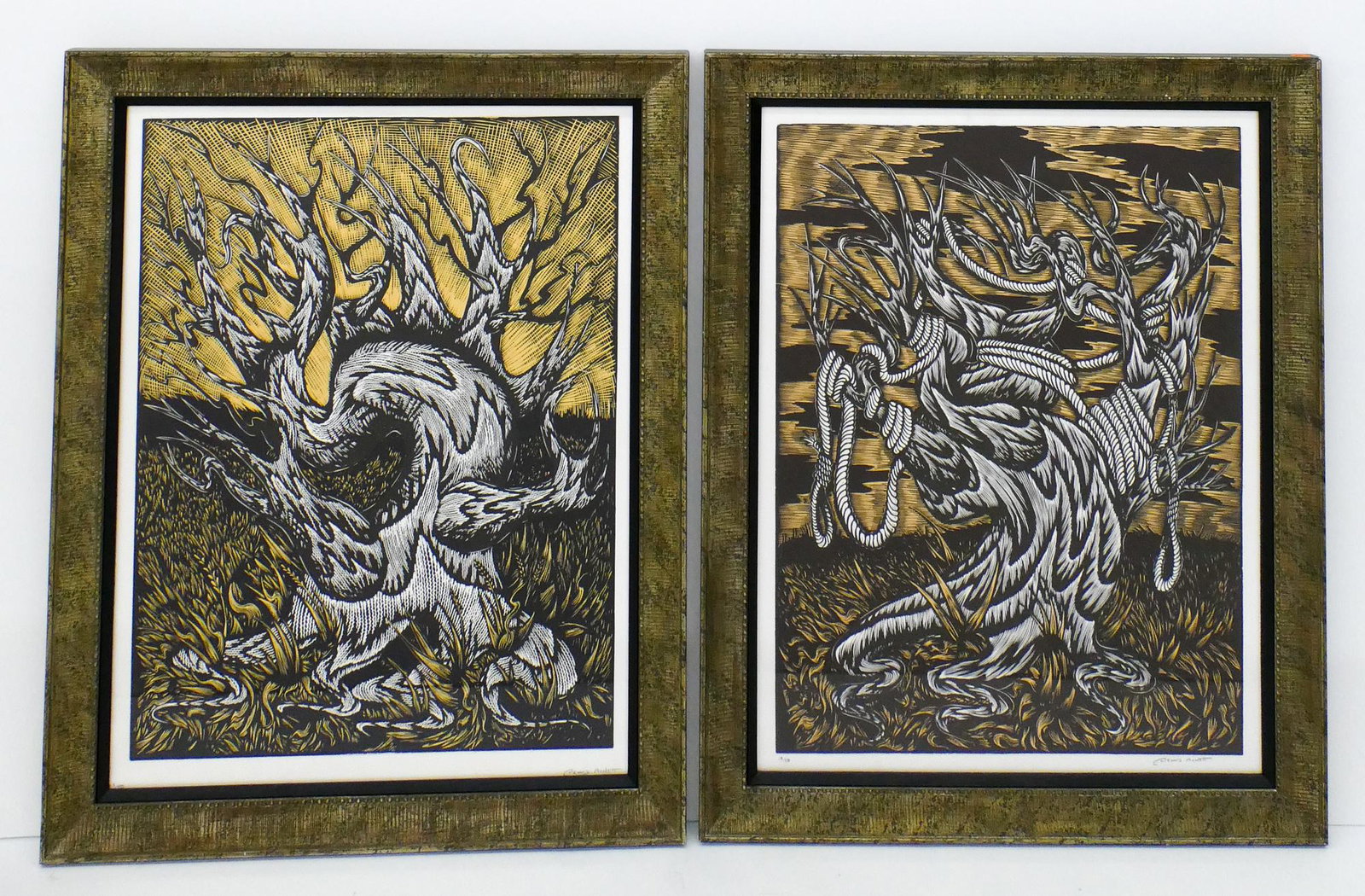 2pc Dennis McNett 'Tree' Woodblock Prints (1 of 4)