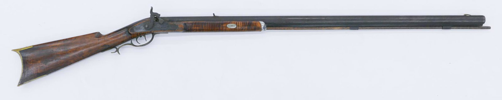 Antique T. Davidson & Co. Percussion Long Rifle: Antique T. Davidson & Co. Percussion Long Rifle 51''. Cap and ball rifle with some engraving. Heavy scattered surface wear with some replaced parts. As seen condition.