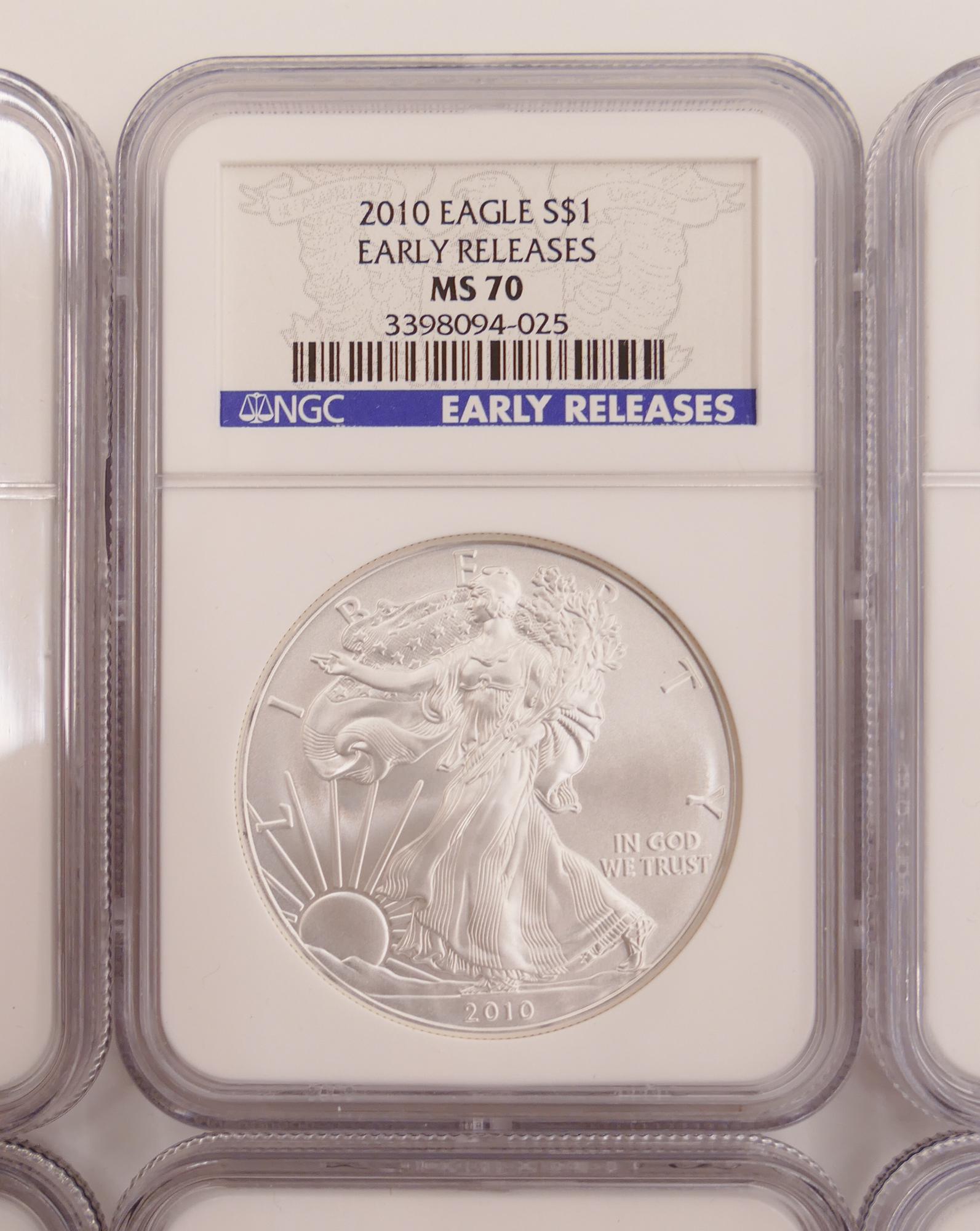 10pc United States 2010 Silver Eagle $1 Early Releases Coins, NGC MS70 (1 of 4)