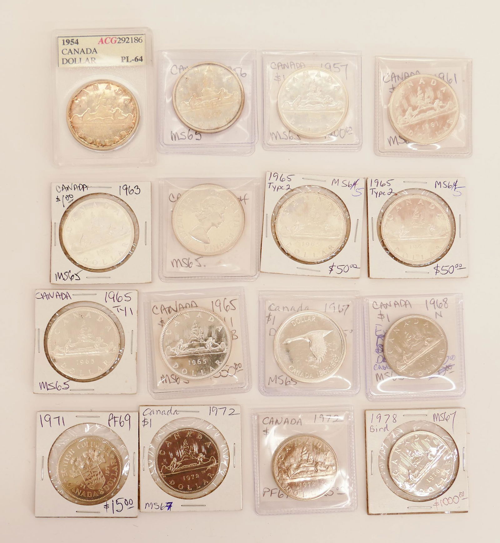 16pc Canada One Dollar Coins 1954-1978 (1 of 2)