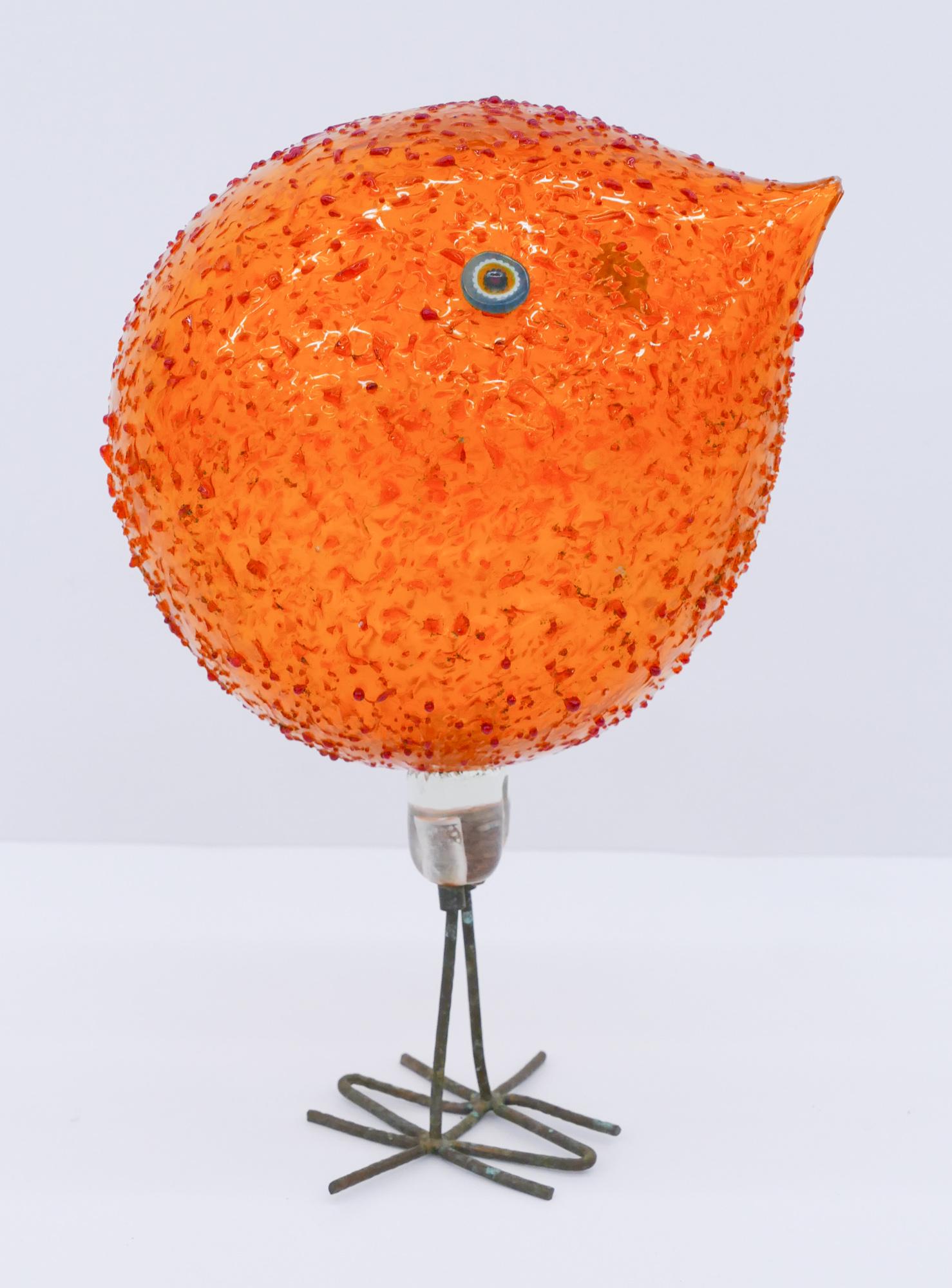 Alessandro Pianon ''Pulcino'' 1960's Orange Glass Bird: Alessandro Pianon (1931-1984 Italian) ''Pulcino'' 1960's Orange Glass Bird 9''x6''. Blown glass with overshot and murrine eyes. Original worked copper legs. Unmarked. Slight chip to nose spout and som