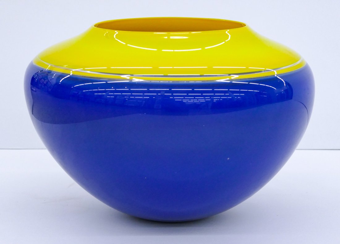 Sonja Blomdahl "Blue and Yellow Incalmo Vessel" Glass (1 of 2)