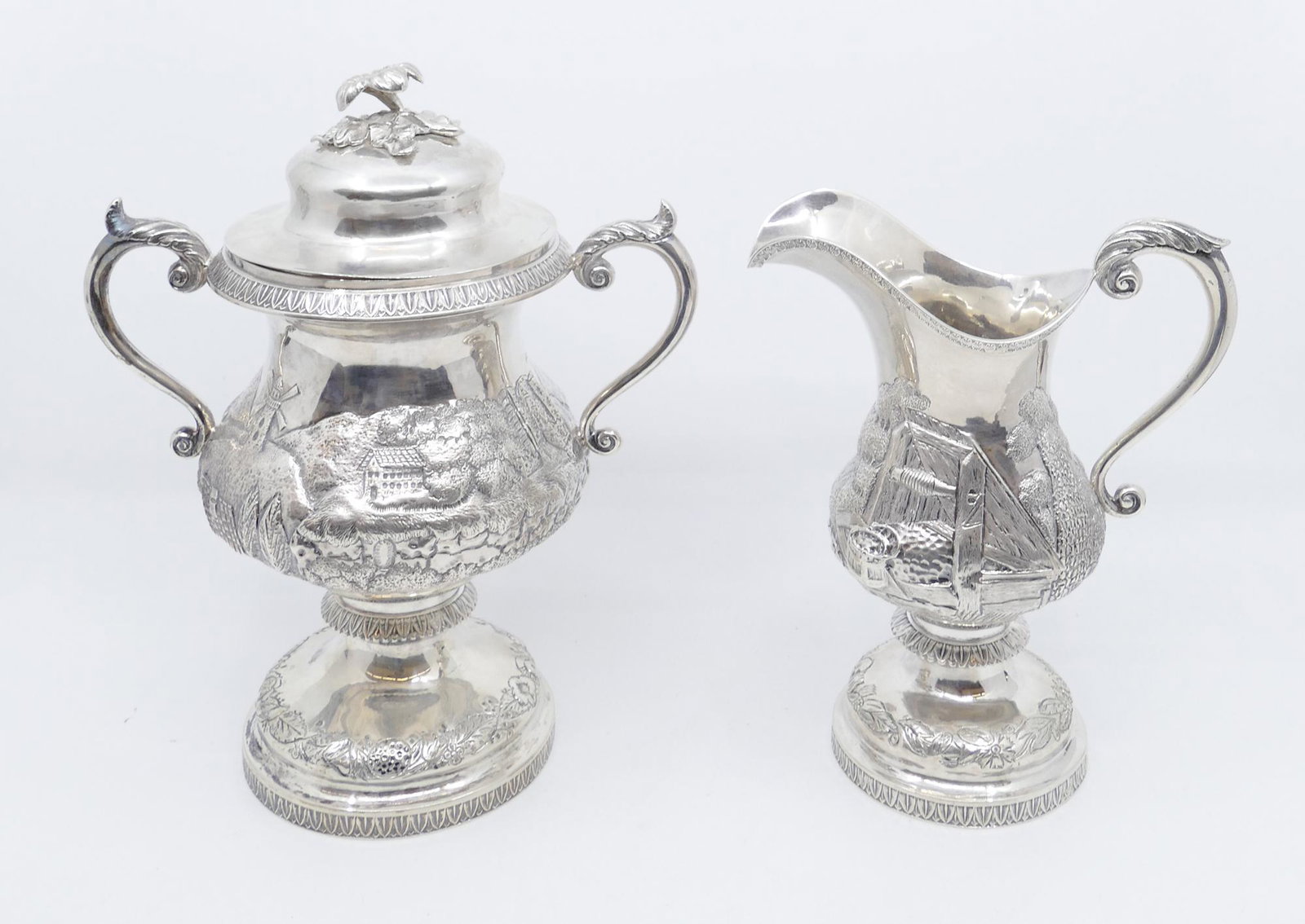 Early American Coin Silver Sugar Bowl & Creamer (1 of 13)