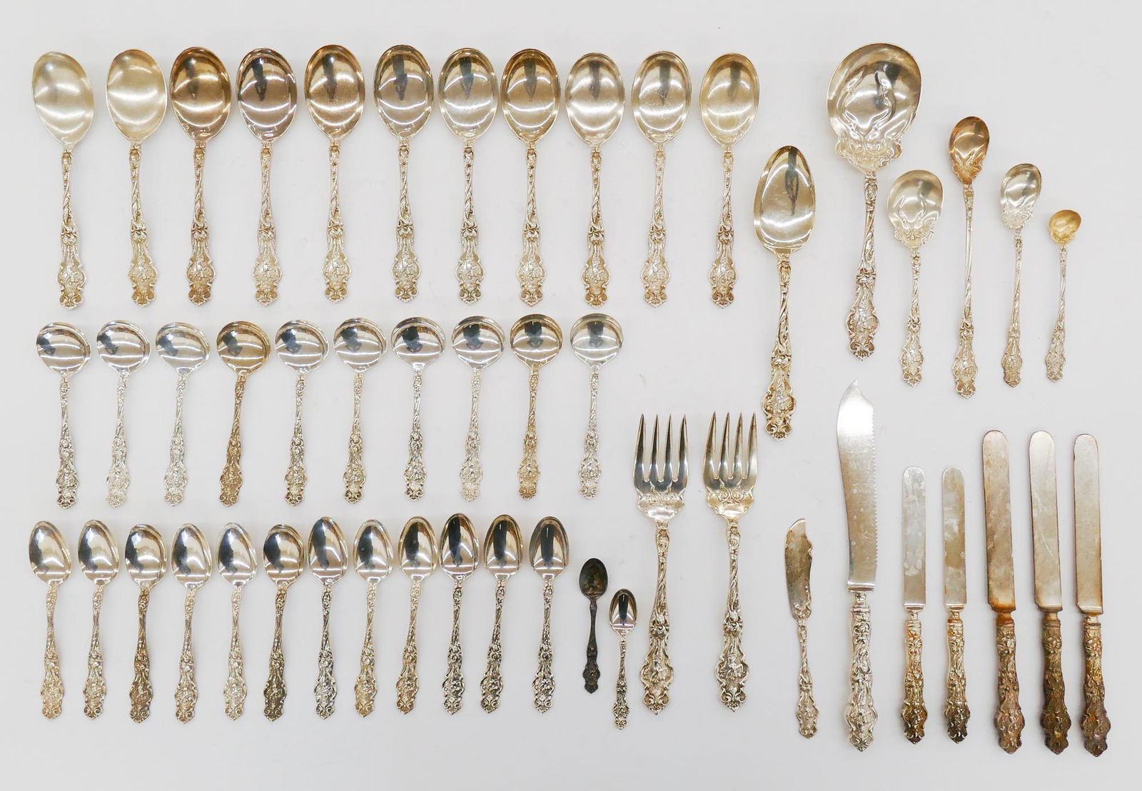 54pc Whiting 'Lily' Pattern 1902 Sterling Flatware (1 of 14)