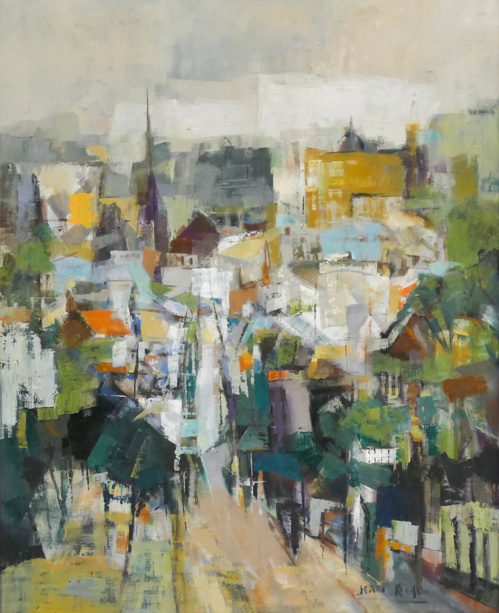 Jean Kalisch ''Cityscape'' Oil on Canvas (1 of 2)