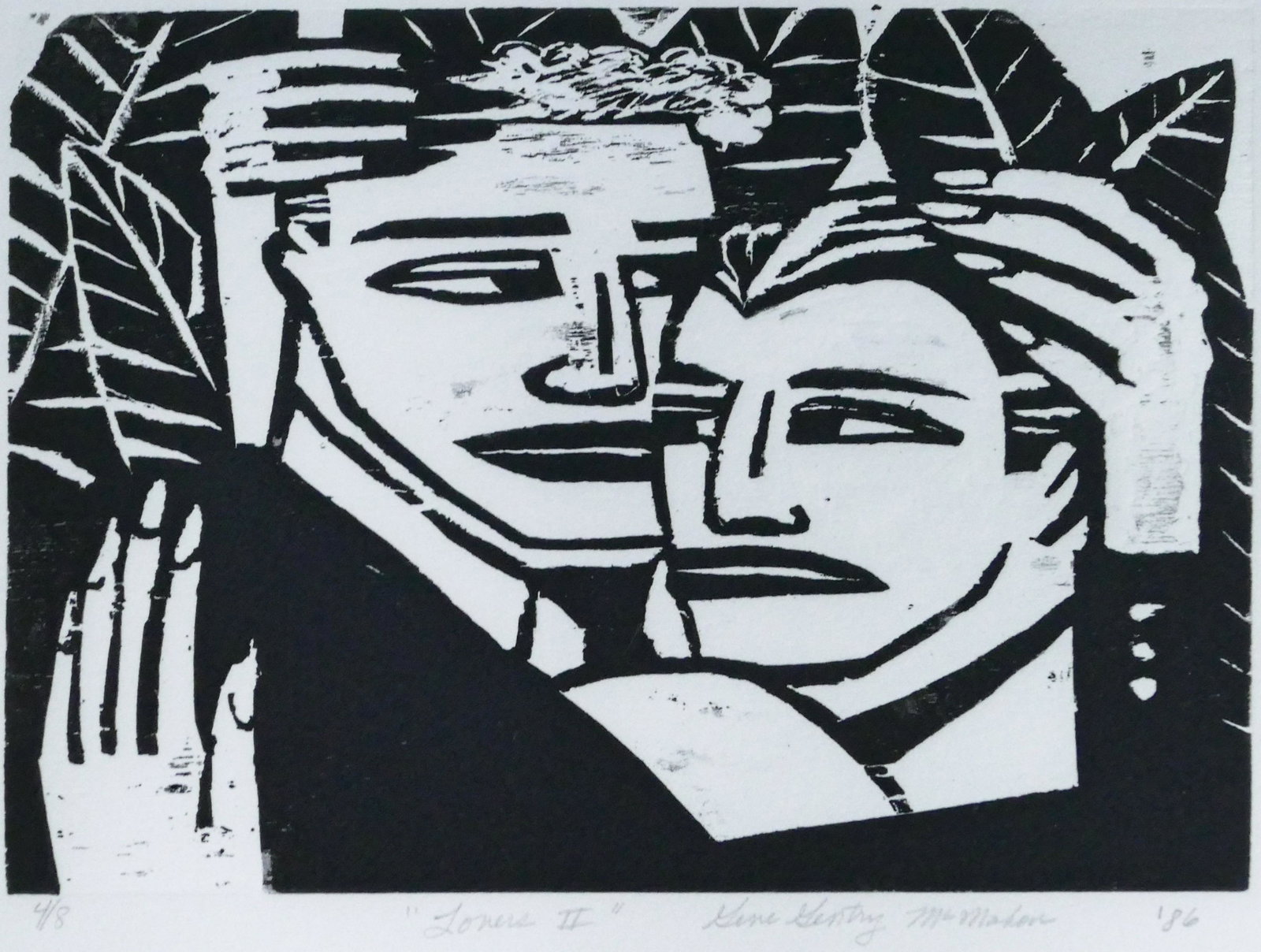 Gene Gentry McMahon ''Lovers II'' 1986 Woodblock (1 of 2)