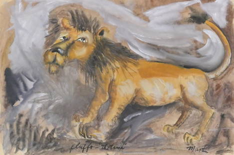 James Martin ''Fluffo, The Tame'' (Lion) Tempera: James Martin (1928-2020 Washington) ''Fluffo, The Tame'' (Lion) Tempera on Paper 15''x22'' Sight. Signed l.r. Artech Denman fine framing 20''x27''. Excellent condition.