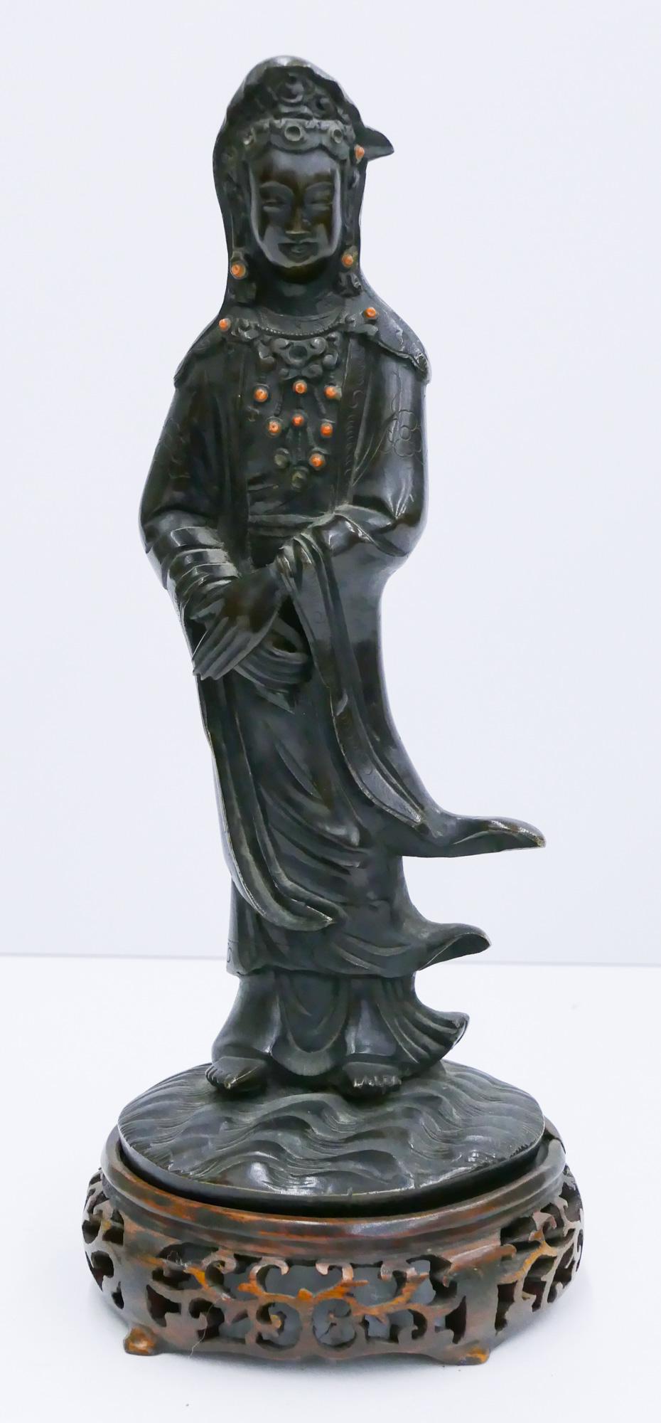 Chinese Qing Bronze Standing Guanyin on Stand (1 of 4)